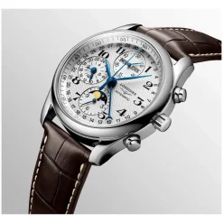 Longines Master Collection 40mm Automatic Chronograph Silver Dial Leather Strap Watch