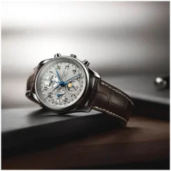Longines Master Collection 40mm Automatic Chronograph Silver Dial Leather Strap Watch
