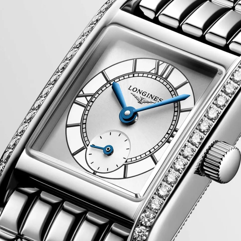Longines MiniDolcevita 2023 29x21.5mm Silver "flinqué" Cosmo Circle Dial Diamond Case Watch