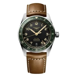 Longines Spirit 39mm Black Dial Stainless Steel & Ceramic Case Leather Strap Watch