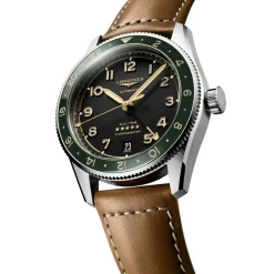 Longines Spirit 39mm Black Dial Stainless Steel & Ceramic Case Leather Strap Watch