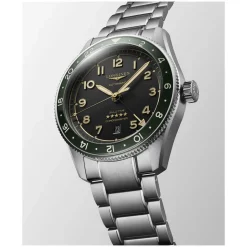 Longines Spirit Zulu 42mm Automatic Black Dial Green Bezel Steel Case Bracelet Watch