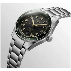 Longines Spirit Zulu 42mm Automatic Black Dial Green Bezel Steel Case Bracelet Watch