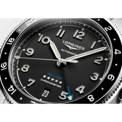 Longines Spirit Zulu 39mm Black Dial Ceramic Case Steel Bracelet Watch