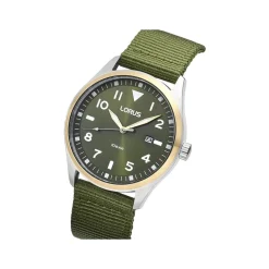 Lorus Quartz Gents 42mm Green Dial Gold Tone Steel Case Strap Watch