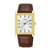 Lorus Quartz Gents 29mm White Dial Gold Plated Case Brown Leather Strap Watch