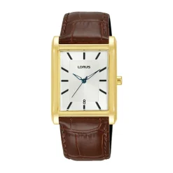 Lorus Quartz Gents 29mm White Dial Gold Plated Case Brown Leather Strap Watch