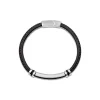 Mens's Steel & Black Leather White Stitching Bracelet