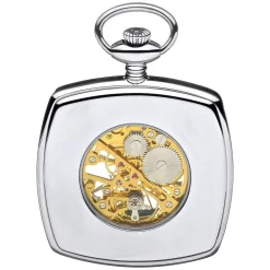 Mount Royal Champagne Skeleton Cushion Square Dial Steel Case Pocket Watch