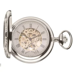 Mount Royal Half Hunter Skeleton Dial Silver Plated Open Roman Numerals Pocket Watch