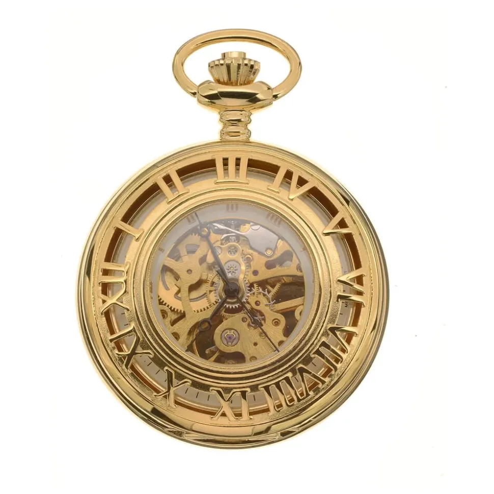 Mount Royal Half Hunter Skeleton Dial Gold Plated Open Roman Numerals Case Pocket Watch CASE