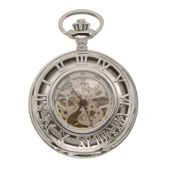 Mount Royal Half Hunter Skeleton Dial Silver Plated Open Roman Numerals Pocket Watch