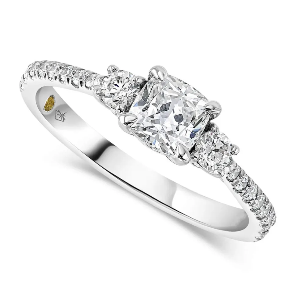 Northern Star 1.0ct Cushion Diamond Side Stones 18ct White Gold Ring