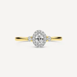 Northern Star 0.40ct Diamond Oval Halo & Sides 18ct Yellow Gold Ring