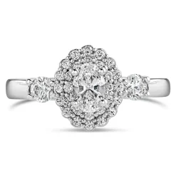 Northern Star 0.85ct Oval Diamond Double Halo 18ct White Gold Ring