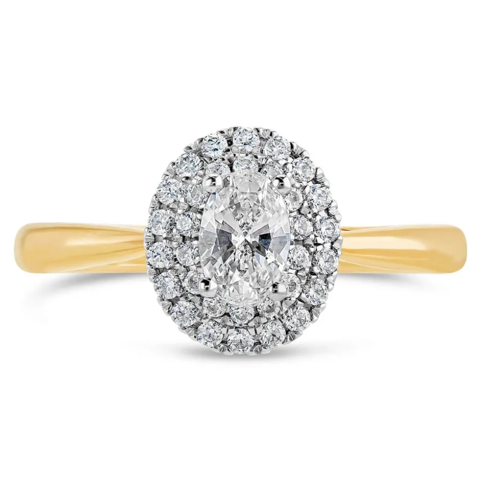 Northern Star 0.50ct Oval Diamond Double Halo 18ct Yellow Gold Ring