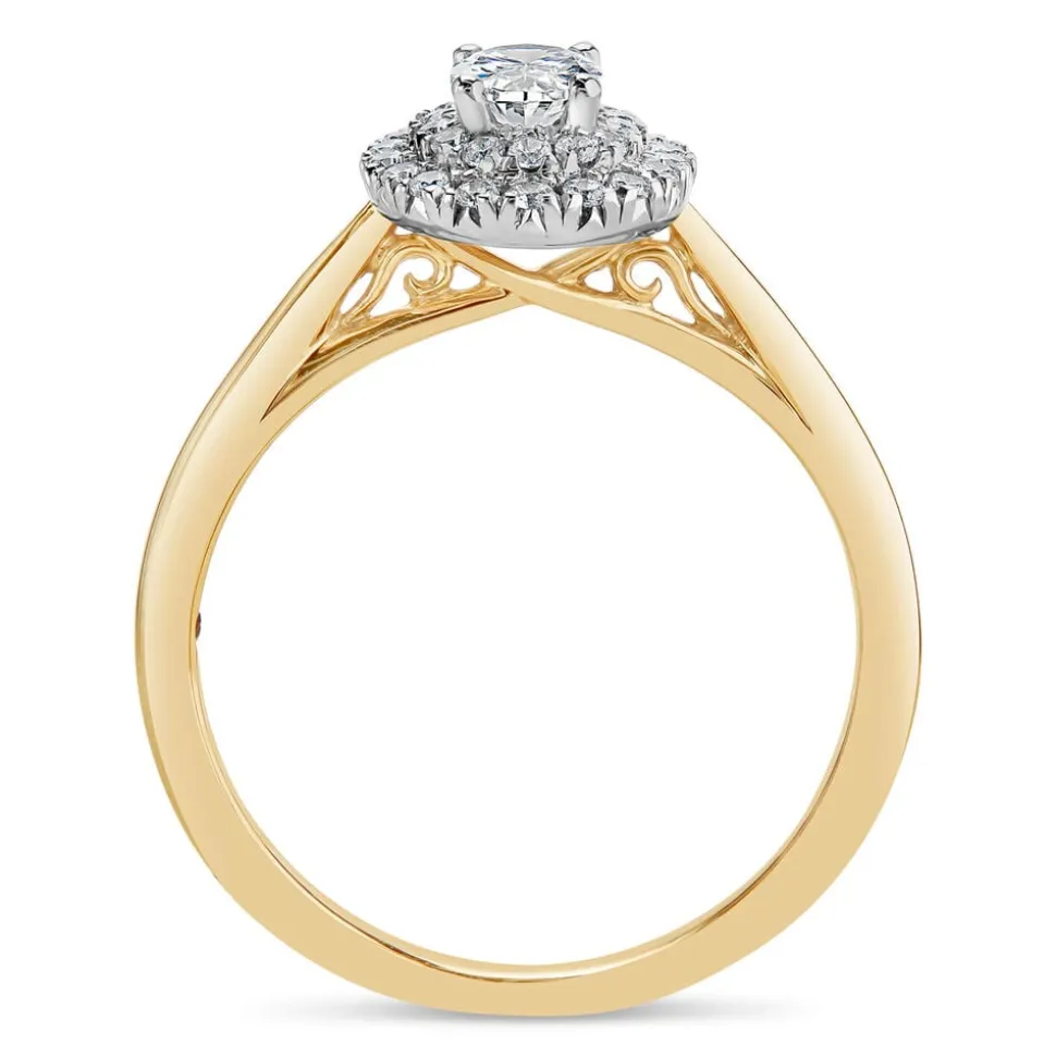 Northern Star 0.50ct Oval Diamond Double Halo 18ct Yellow Gold Ring