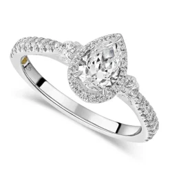 Northern Star 0.85ct Pear Halo Diamond Shoulders 18ct White Gold Ring