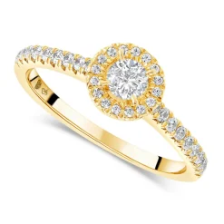 Northern Star 0.45ct Round Solitaire Diamond Halo Diamond Shoulders 18ct Yellow Gold