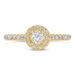 Northern Star 0.45ct Round Solitaire Diamond Halo Diamond Shoulders 18ct Yellow Gold