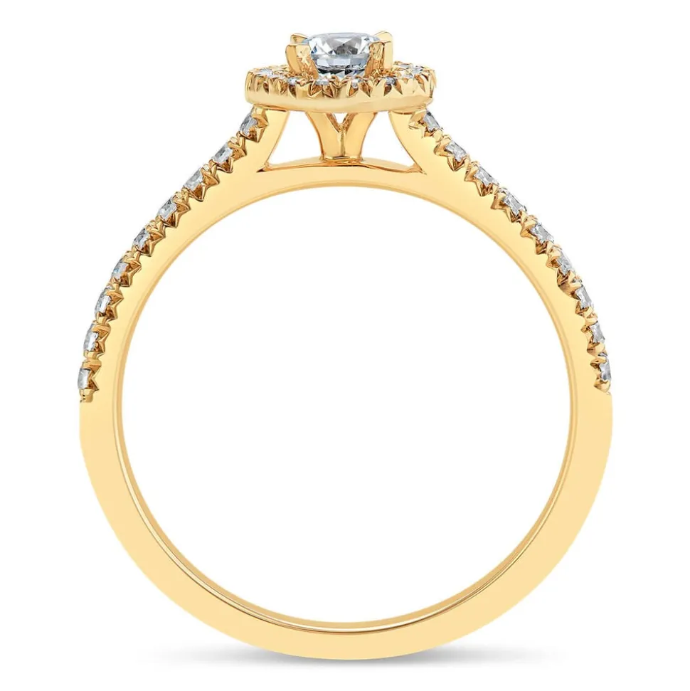 Northern Star 0.45ct Round Solitaire Diamond Halo Diamond Shoulders 18ct Yellow Gold