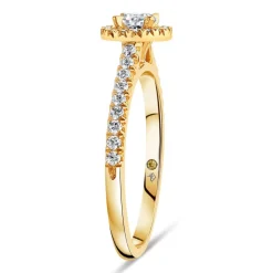 Northern Star 0.45ct Round Solitaire Diamond Halo Diamond Shoulders 18ct Yellow Gold