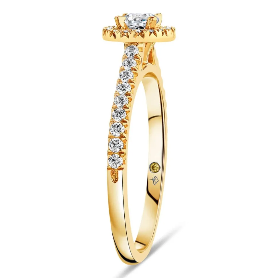 Northern Star 0.45ct Round Solitaire Diamond Halo Diamond Shoulders 18ct Yellow Gold