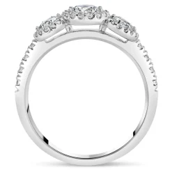 Northern Star 1.0ct Three Diamonds 18ct White Gold Halo & Pave Diamond Shoulder Ring