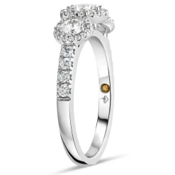 Northern Star 1.0ct Three Diamonds 18ct White Gold Halo & Pave Diamond Shoulder Ring