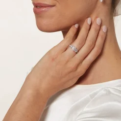 Northern Star 1.0ct Three Diamonds 18ct White Gold Halo & Pave Diamond Shoulder Ring