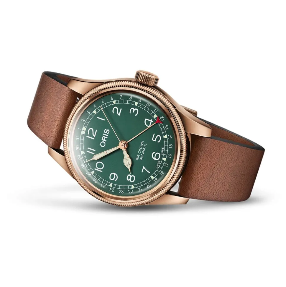 Oris BC Pointer Aviation 40mm Green Dial Leather Strap Watch