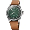 Oris Big Crown 38mm Green Dial Steel Case Tan Strap Watch