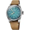 Oris Big Crown 38mm Light Blue Dial Steel Case Tan Strap Watch