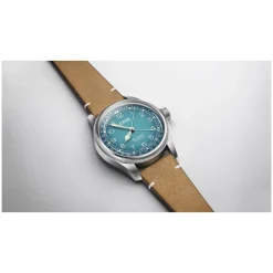 Oris Big Crown 38mm Light Blue Dial Steel Case Tan Strap Watch