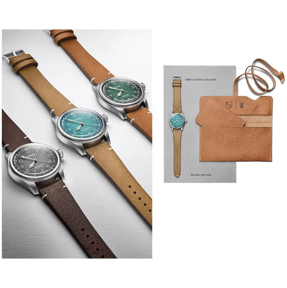 Oris Big Crown 38mm Light Blue Dial Steel Case Tan Strap Watch