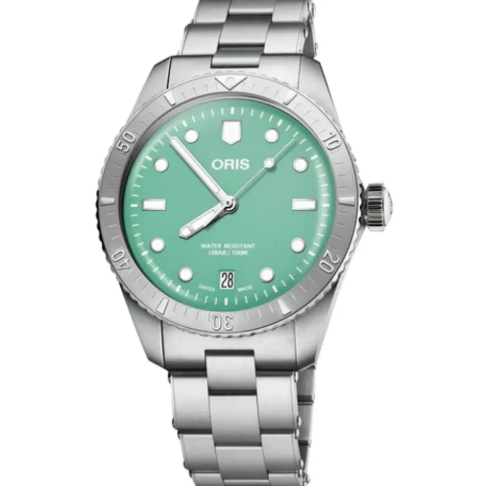 Oris Divers Sixty-Five ‘Cotton Candy’ 38mm Green Dial Steel Bracelet Watch