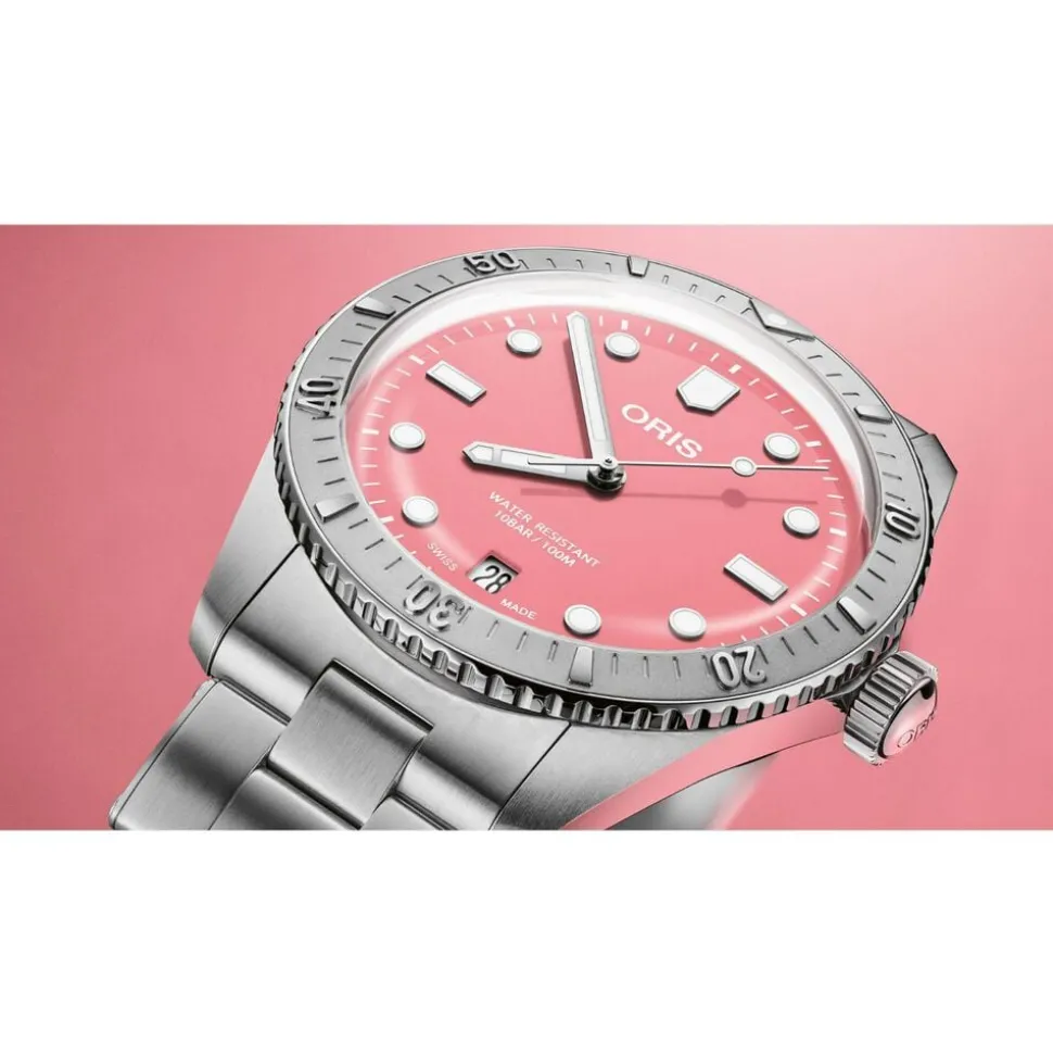 Oris Divers Sixty-Five ‘Cotton Candy’ 38mm Pink Dial Steel Bracelet Watch