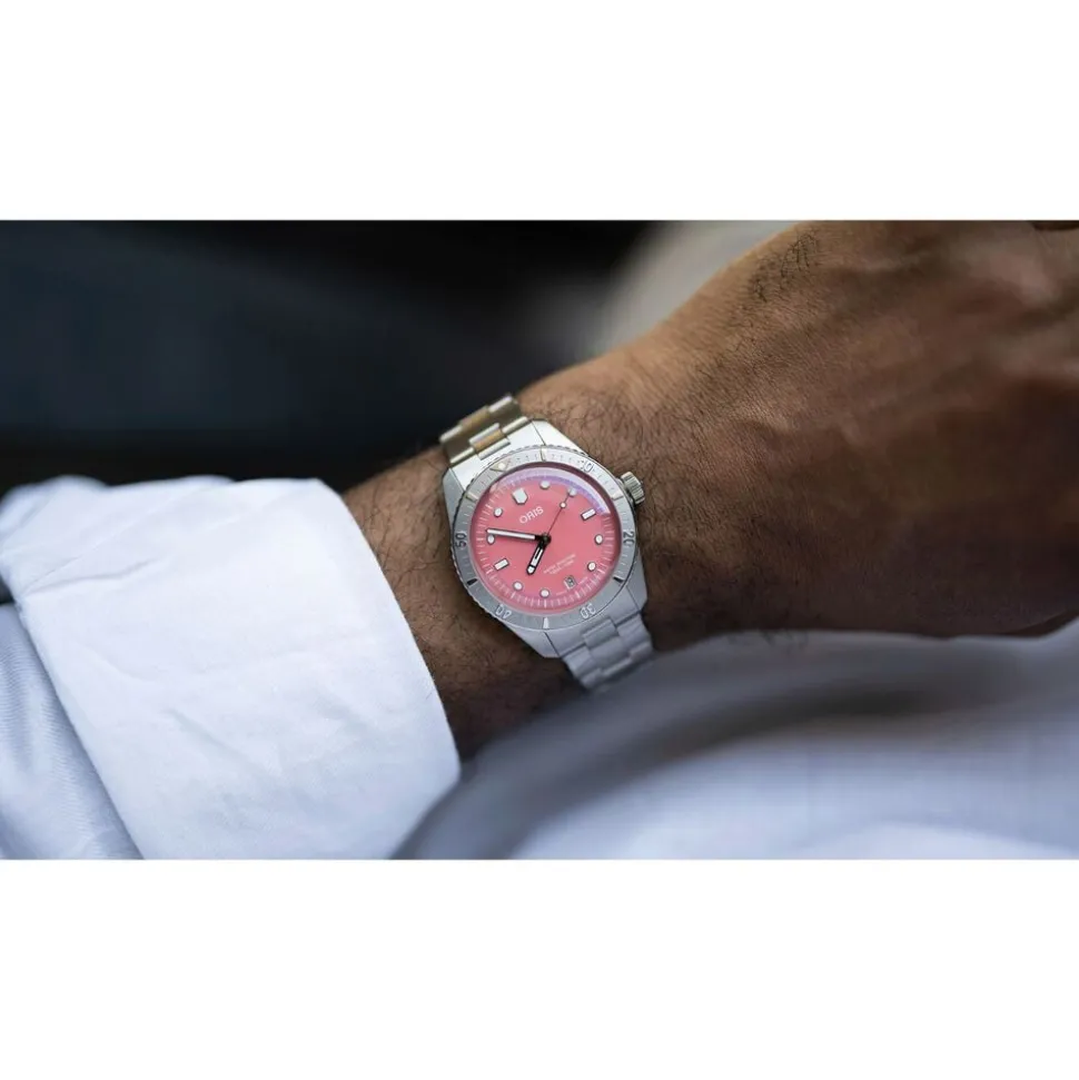 Oris Divers Sixty-Five ‘Cotton Candy’ 38mm Pink Dial Steel Bracelet Watch