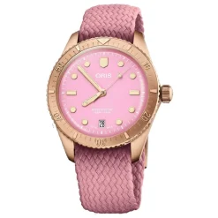 Oris Divers Sixty-Five 38mm Pink Dial Perlon Strap Watch