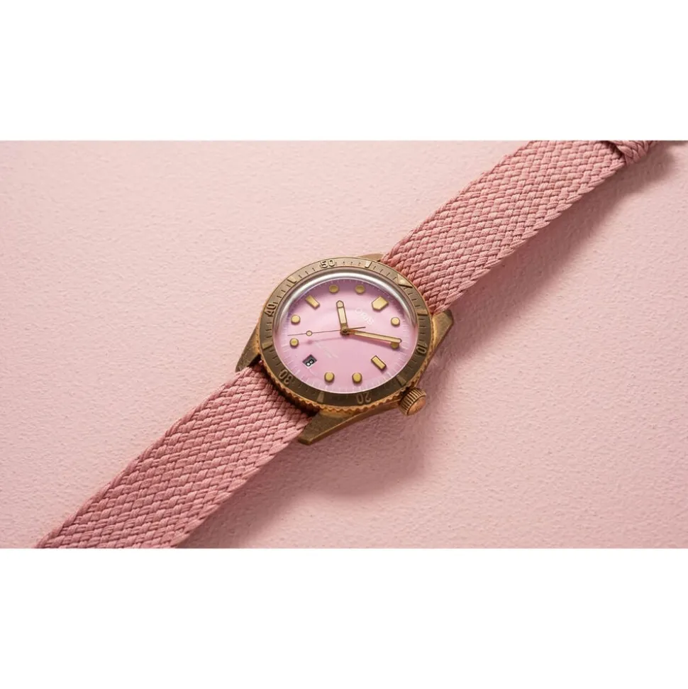 Oris Divers Sixty-Five 38mm Pink Dial Perlon Strap Watch