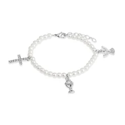 Pearl & Crystal Communion Charm Bracelet