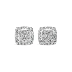 Platinum 0.50 Carat Square Cluster Halo Stud Earrings