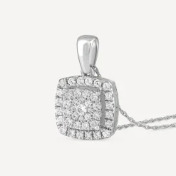 Platinum 0.50 Carat Square Cluster Halo Pendant