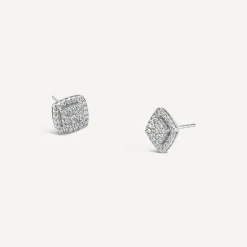 Platinum 0.50 Carat Square Cluster Halo Stud Earrings