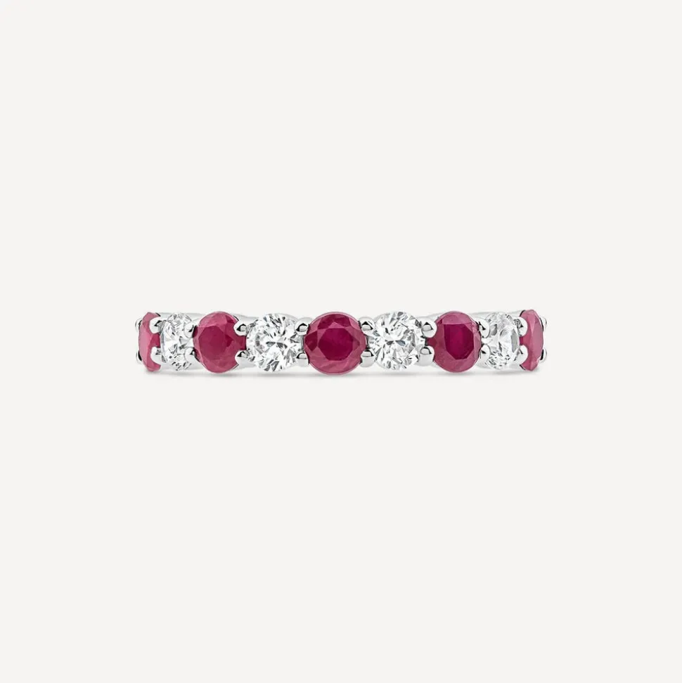 Platinum 9 Stones Ruby & 0.38ct Diamond Band Ring