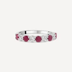 Platinum 9 Stones Ruby & 0.38ct Diamond Band Ring
