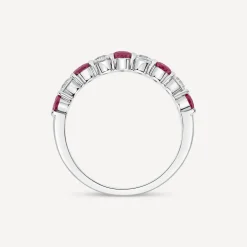 Platinum 9 Stones Ruby & 0.38ct Diamond Band Ring
