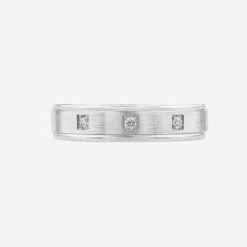 Platinum 0.08ct Diamond 3 Stone Matte Men's Wedding Ring