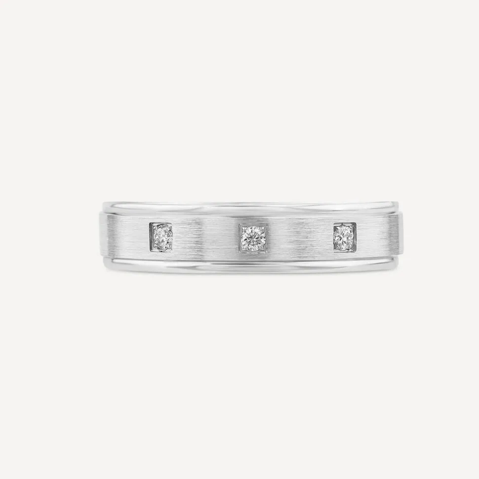 Platinum 0.08ct Diamond 3 Stone Matte Men's Wedding Ring