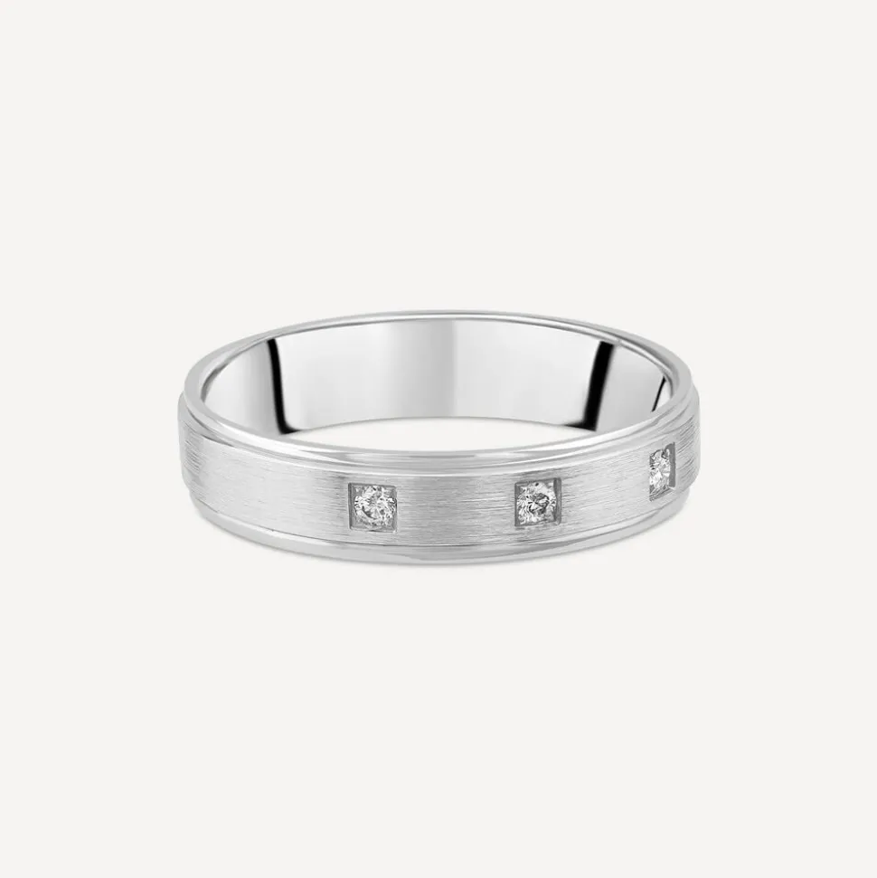 Platinum 0.08ct Diamond 3 Stone Matte Men's Wedding Ring